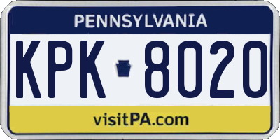 PA license plate KPK8020