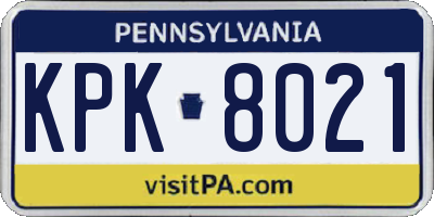 PA license plate KPK8021