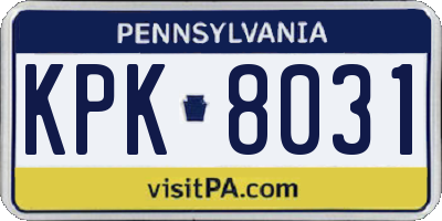 PA license plate KPK8031