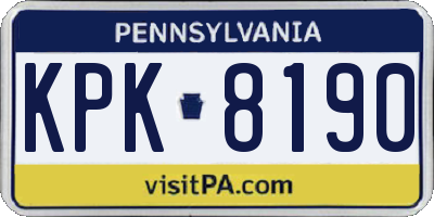 PA license plate KPK8190