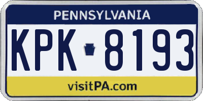 PA license plate KPK8193