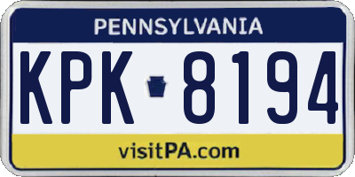 PA license plate KPK8194