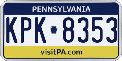PA license plate KPK8353
