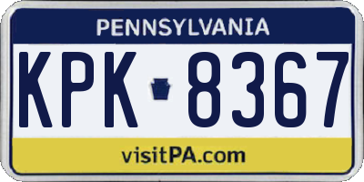 PA license plate KPK8367