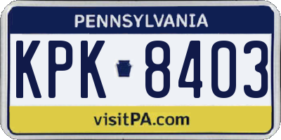 PA license plate KPK8403