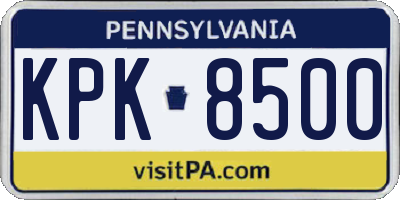 PA license plate KPK8500