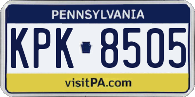 PA license plate KPK8505