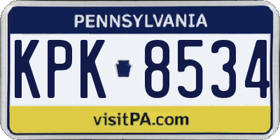 PA license plate KPK8534