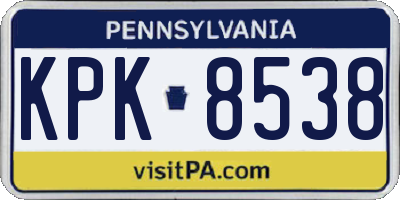 PA license plate KPK8538
