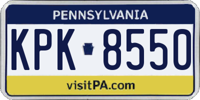 PA license plate KPK8550