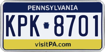 PA license plate KPK8701