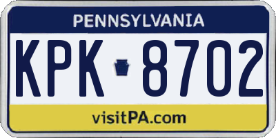 PA license plate KPK8702