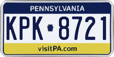 PA license plate KPK8721