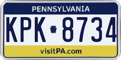 PA license plate KPK8734
