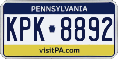 PA license plate KPK8892