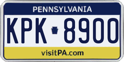 PA license plate KPK8900