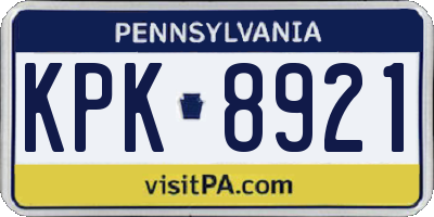 PA license plate KPK8921