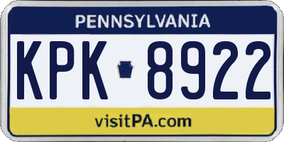PA license plate KPK8922