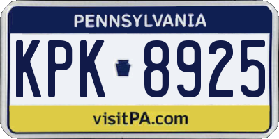 PA license plate KPK8925