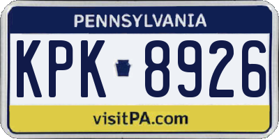 PA license plate KPK8926