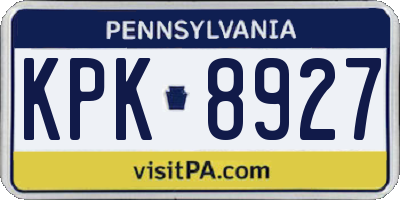 PA license plate KPK8927