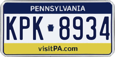 PA license plate KPK8934
