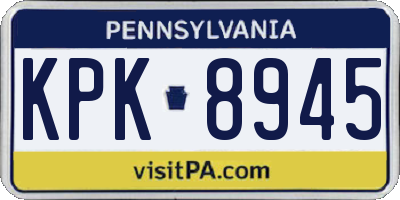 PA license plate KPK8945