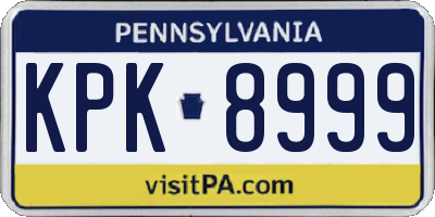 PA license plate KPK8999