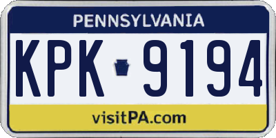 PA license plate KPK9194