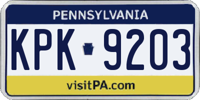 PA license plate KPK9203