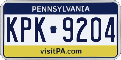 PA license plate KPK9204