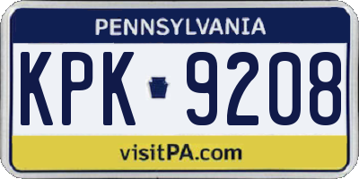 PA license plate KPK9208