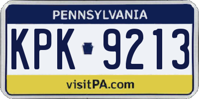 PA license plate KPK9213