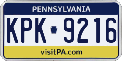 PA license plate KPK9216