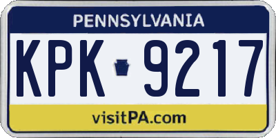PA license plate KPK9217