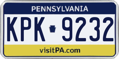 PA license plate KPK9232