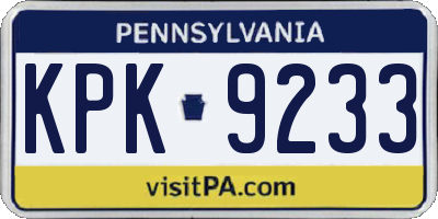 PA license plate KPK9233
