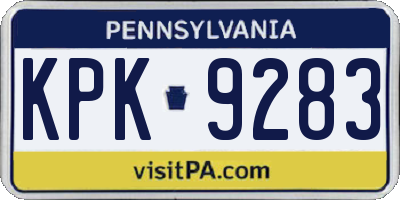 PA license plate KPK9283