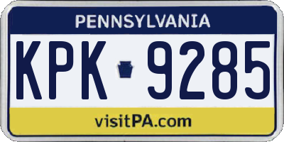 PA license plate KPK9285