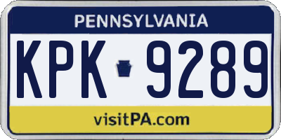 PA license plate KPK9289