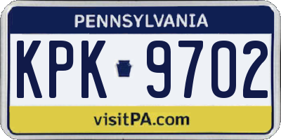 PA license plate KPK9702