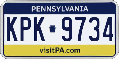 PA license plate KPK9734