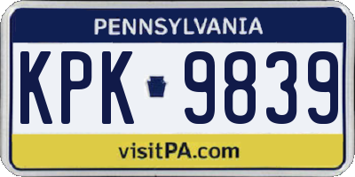 PA license plate KPK9839