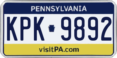 PA license plate KPK9892