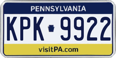 PA license plate KPK9922