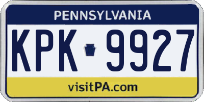PA license plate KPK9927
