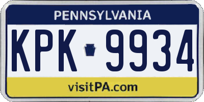 PA license plate KPK9934