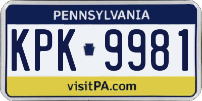 PA license plate KPK9981