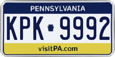 PA license plate KPK9992