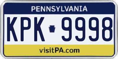 PA license plate KPK9998